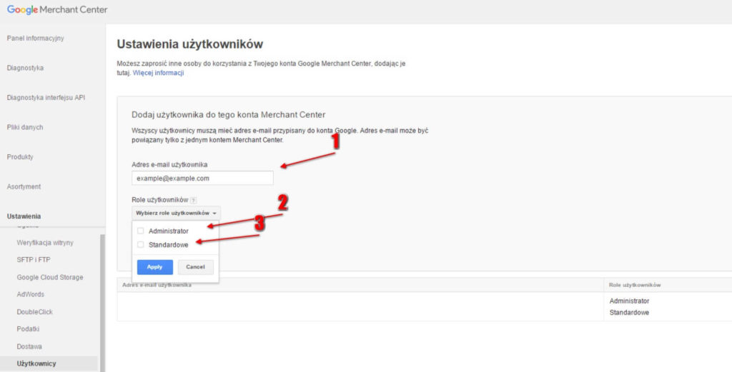 Nadanie dostępu do Google Merchant Center krok 5