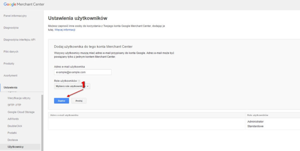 Nadanie dostępu do Google Merchant Center krok 6
