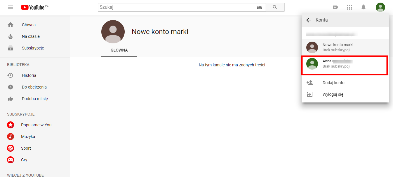 Przeniesienie kanału YT na konto marki