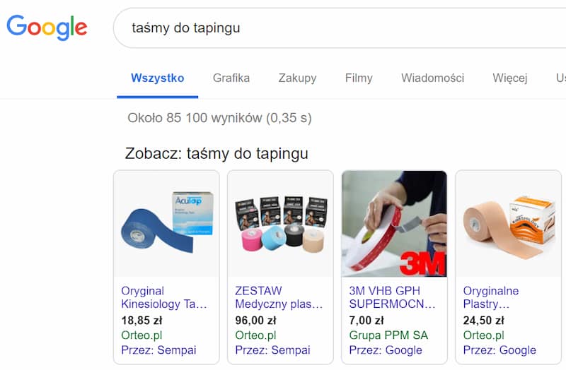 reklama produktowa Google - comparison shopping services