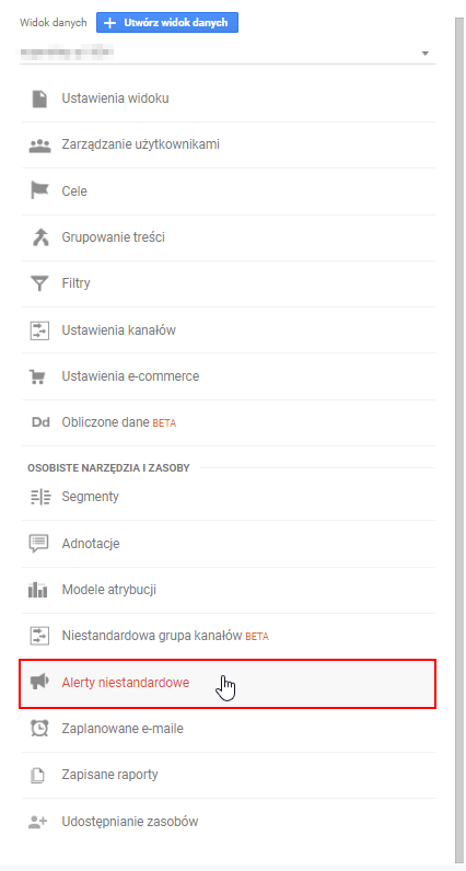 alerty niestandardowe Google Analytics 2