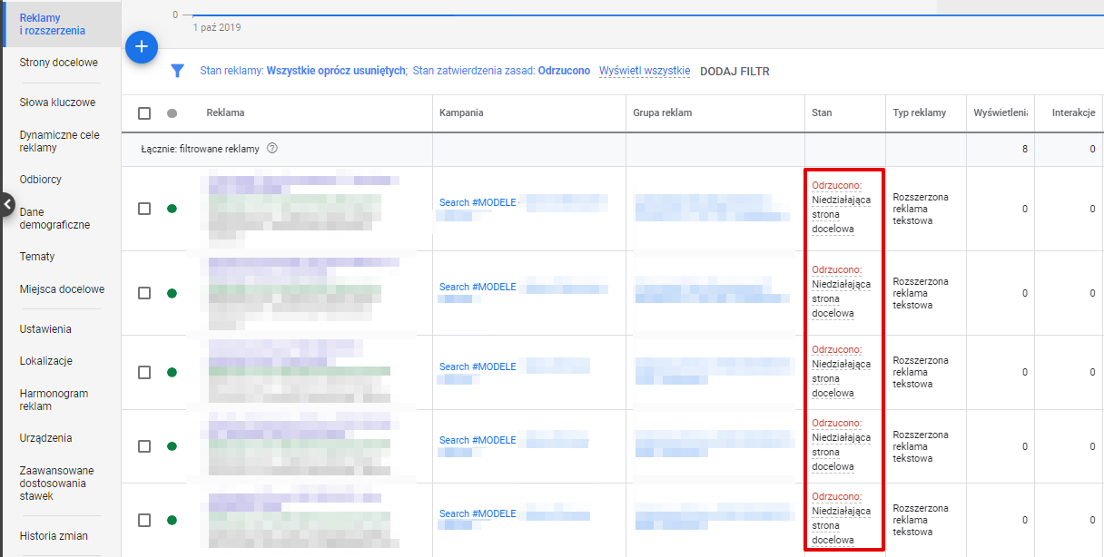 Bledy Google ads 10 1