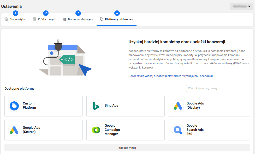 facebook attribution ustawienia