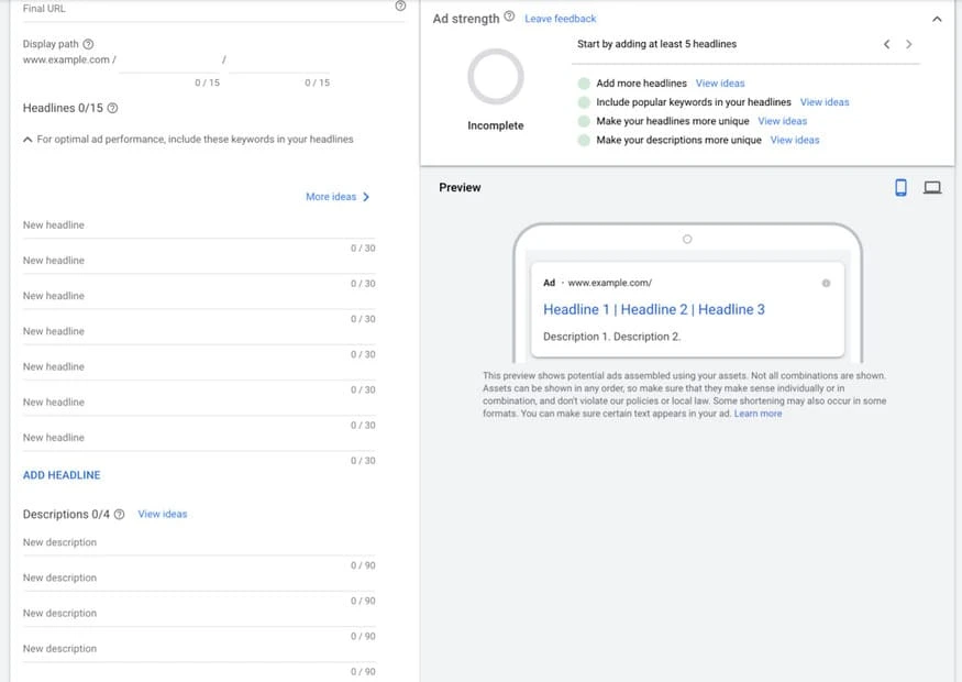 google ads elastyczne reklamy tekstowe