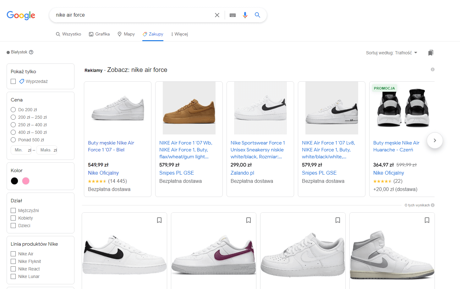przykładowa kampania google shopping