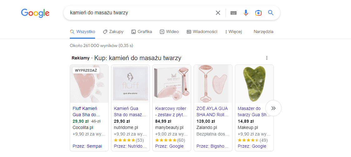 przykładowa oferta google shopping