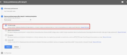 uruchomienie feedu ręcznego