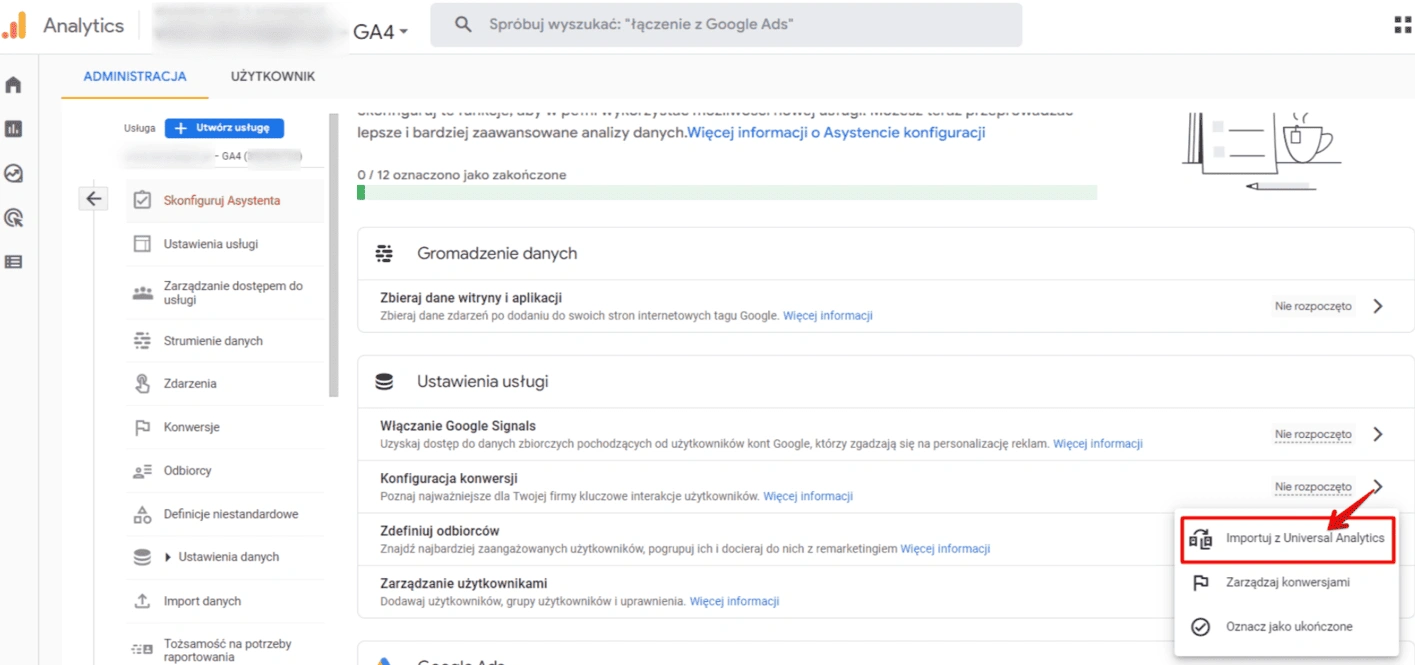 automatyczna konfiguracja ga4 importowanie