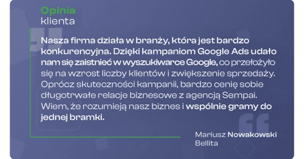 Opinia klienta Bellita - współpraca z Sempai