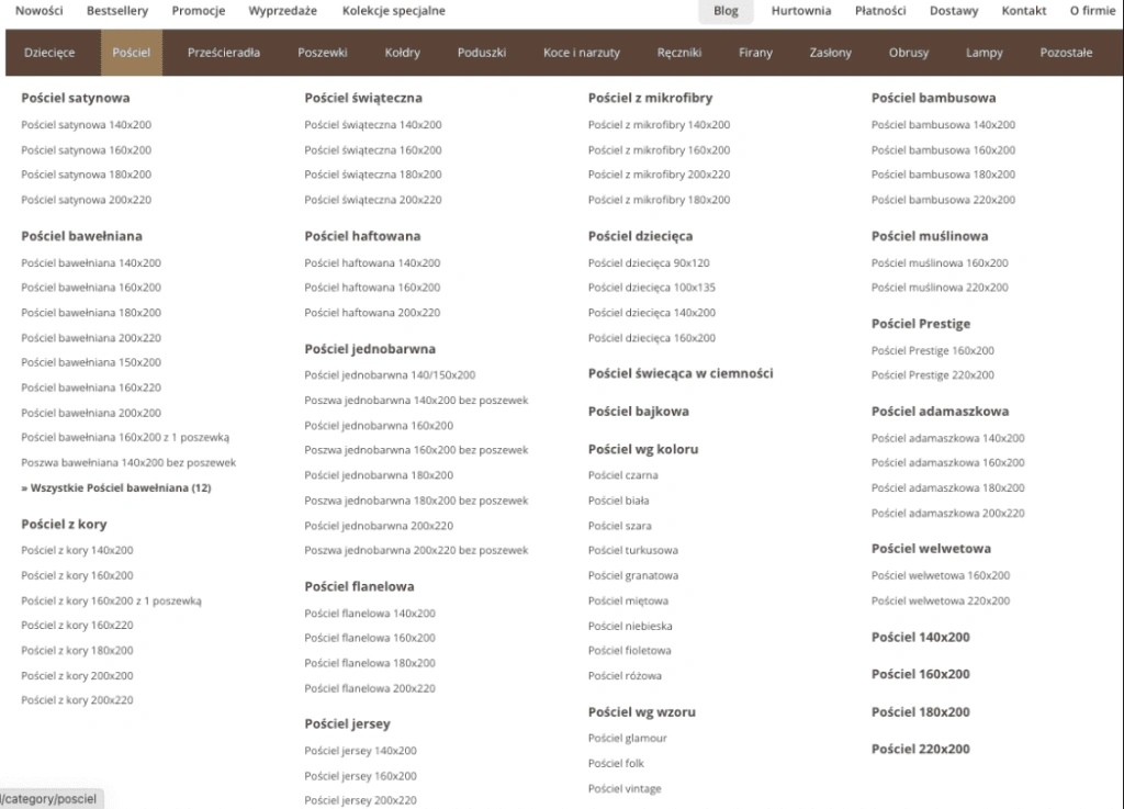 seo czy ux przykład menu