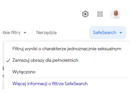 ustawienia filtra safesearch