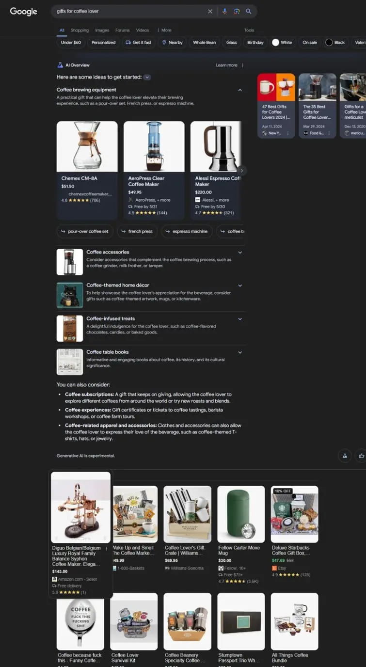 search generative experience sekcja