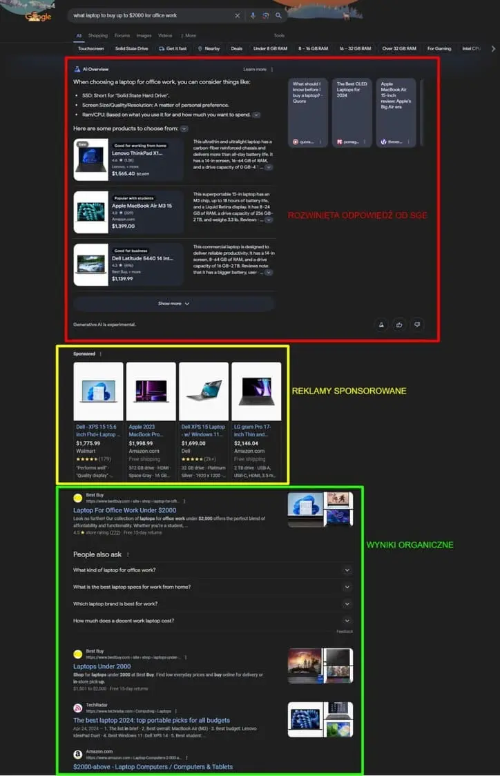 search generative experience wyświetlanie wyników