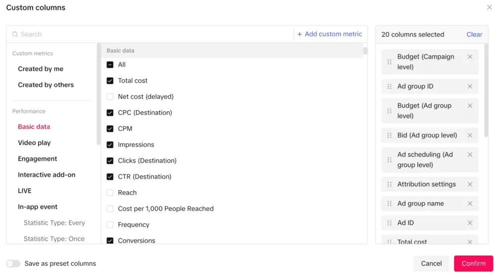 wybór KPI TikTok Ads