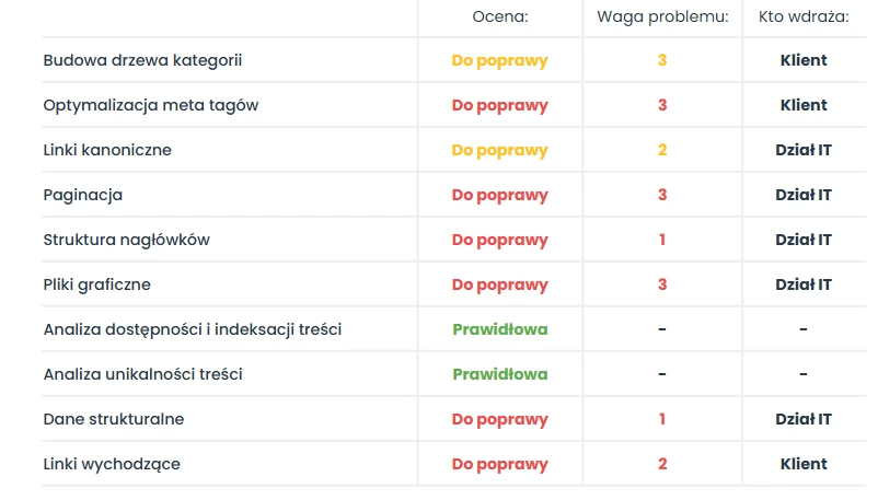 podsumowanie błędów z audytu seo
