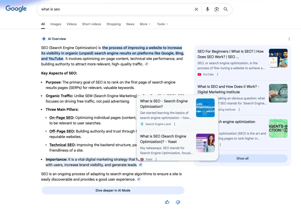 google ai overview link overlays